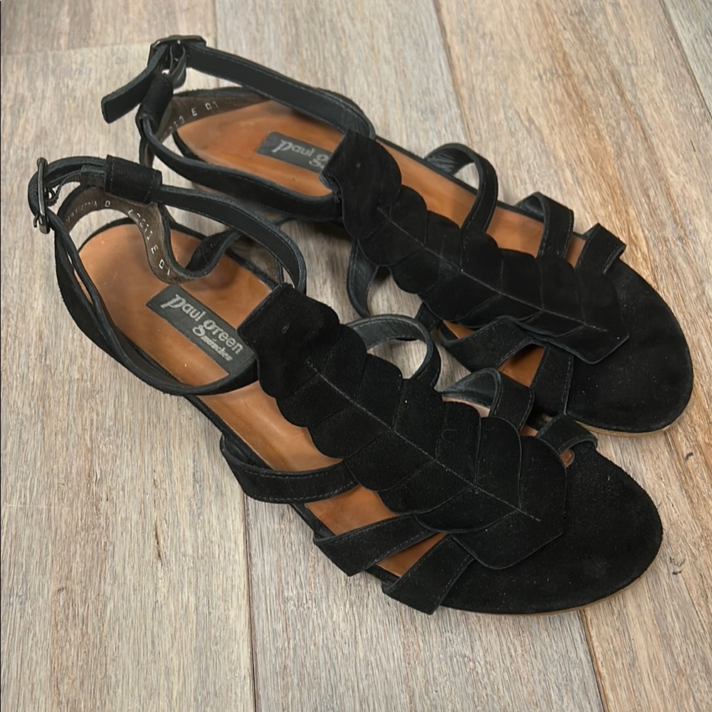 Paul Green Handmade Black Suede Gladiator Sandals size 9.5